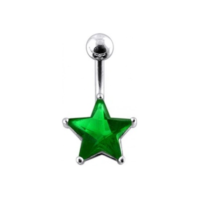 Šperky4U stříbrný piercing do pupíku hvězda tmavě zelený zirkon BP01019-E