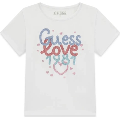 GUESS Тениска в бял цвят за мини момиче Guess Love с глитери