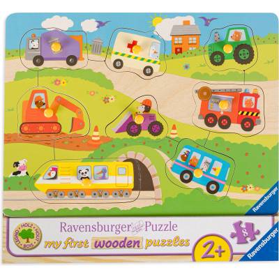 Ravensburger Дървен пъзел Ravensburger от 8 части - Превозни средства (03684)