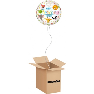 HeliumKing Balónový box Happy Birthday To You zvířátka 45 cm