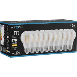 Mexen Vintis 10x LED филамент крушка E27, A60, 4W, Топла - 2700K, 470 lm, clear - L150-E27-0427-00x10 (L150-E27-0427-00x10)