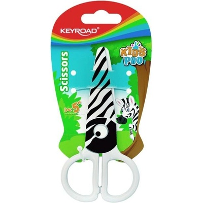 Školské nožnice KEYROAD, 12 cm, blister, motív Zebra, bielo-čierne