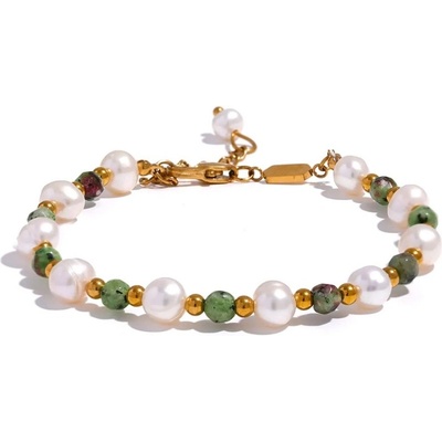 Grace Jewellery Korálkový náramek sladkovodní perly a epidot chirurgická ocel BN-10-897A Bílá