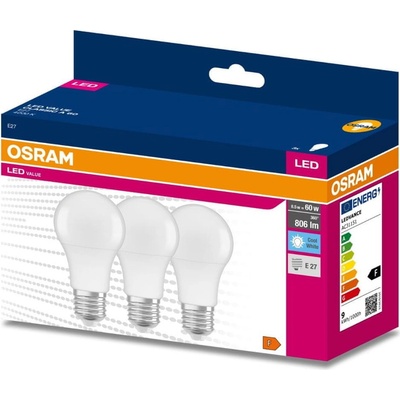 Osram 3x LED žiarovka E27 A60 8,5W = 60W 806lm 4000K Neutrálna biela 200°