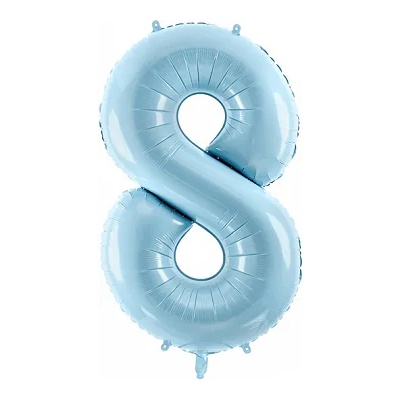 PartyDeco Балон от фолио - число 8 светло син 86 см