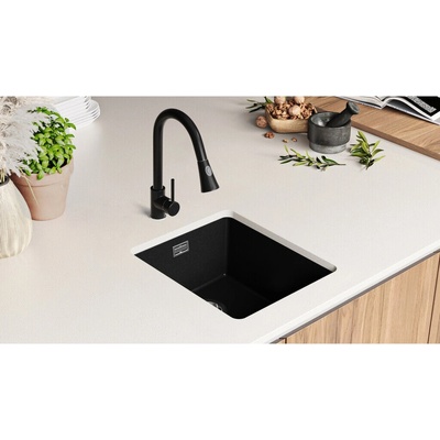 Твоят Стил Черна гранитна кухненска мивка за вграждане под плот Лондон 45 410x470 мм