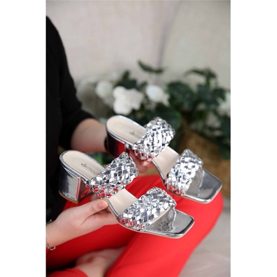 Moda Trend Дамски чехли с ток - Сребристи 304313 (304313_Сребрист)