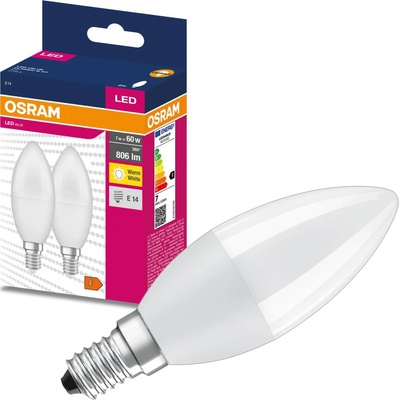 Osram 2PAK LED žiarovka E14 B35 7W = 60W 806lm 2700K Warm 220° VALUE