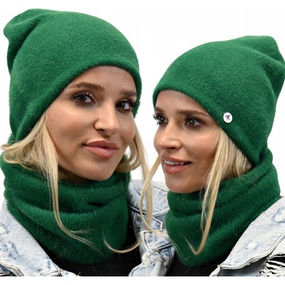 Fashionweek Exkluzivní alpakový zimní set čepice a šála pletený tunel ZIZI-AL1 Zelená