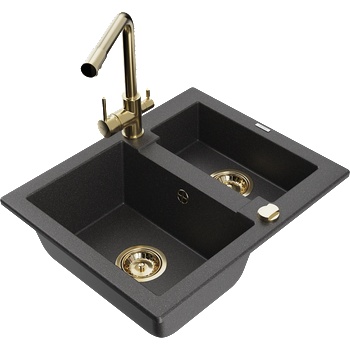 Mexen Carlos гранитна мивка с 1, 5 камери с кухненски смесител Duero, черна на (6518-76-671600-50)