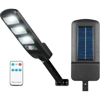 Solární lampa LTC 3 x LED COB 24 W, 1800 lm, senzor pohybu a šera, baterie 1800 mAh, dálkové ovládání.