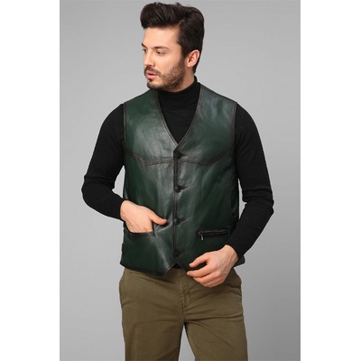 Jacket Club Мъжки елек от естествена кожа 2245 - Зелен #317583 (317583_Зелен)
