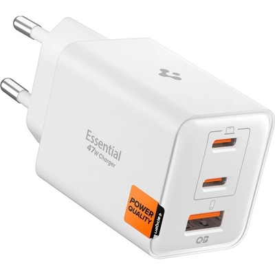 Захранване за ел. мрежа за лаптопи, смартфони и таблети с USB-A и 2xUSB-C изходи с технология за бързо зареждане - Spigen Essential GaN Fast Wall Charger 47W (EE473EU) (бял) (ACH09464)
