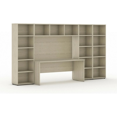 Zostavy knižníc INTEGRO so stolom, nižšie/širšie, 3350x700/400x1923 mm, dub prírodný