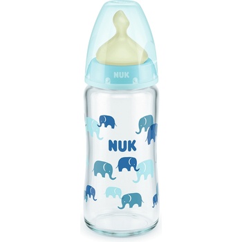 Nuk Стъклено шише с каучуков биберон NUK - First Choice, TC, 240 ml, 0-6 месеца, Синьо (10745122-Син)