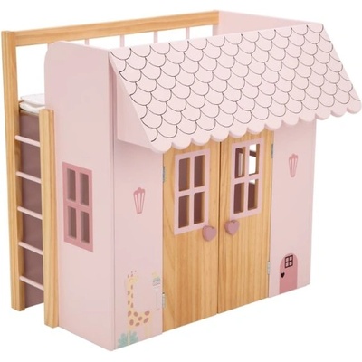 Arias Розова дървена къща Arias от серията Nature за кукли с легло