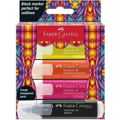 Faber-Castell Текст маркер, 1 черен и 3 неонови цвята (1010100228)