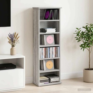 vidaXL Кабинет за CD Сив Сонома 60 x 17 x 92 см Инженерна дървесина (8012756)