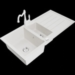 Mexen Andres гранитна мивка 1, 5-камерна с изтичник и кран за кухня Carla, бяла (6515-20-670700-20)