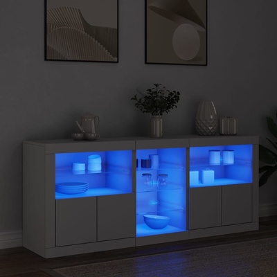 vidaXL Сайдборд с LED светлини, бял, 162x37x67 см (3209030)