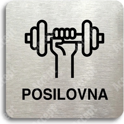 ACCEPT Piktogram posilovna - stříbrná tabulka - černý tisk bez rámečku