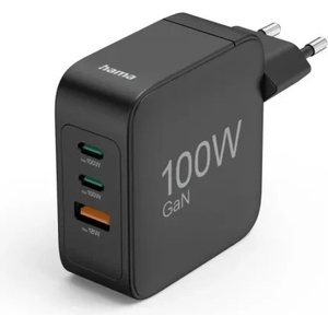 Hama Бързо зарядно Hama 201962, 100W, GaN, 2x USB-C, USB-A, PD 3.0/QC 3.0, черно (HAMA-201962)