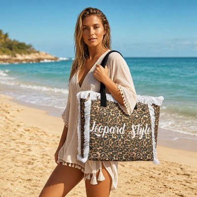 Accessories Italy Dámská velká plážová taška s Leopardím stylem a vzorem