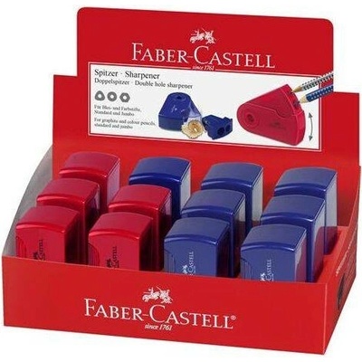 Struhadlo, displej, dvouděrové, 2 zásobníky, FABER-CASTELL, mix barev 12ks