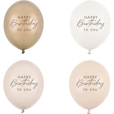 Party Deco Балони "Happy Birthday" - Бежов Микс (1 Пакет / 4 Бр. ) (SB14P-341-013)
