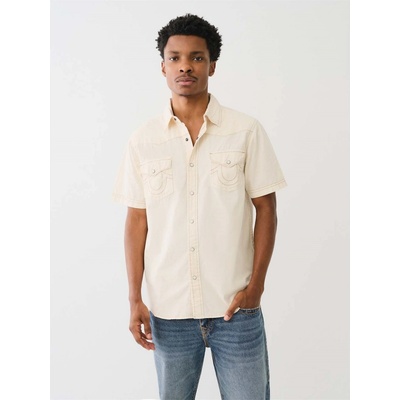 True Religion Мъжка риза с къс ръкав True Religion TR Short Sleeve Dyed Western Shirt Mens - Winter White
