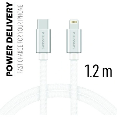 Swissten 71525203 textilný s USB-C, Lightning konektormi a podporou rýchlonabíjania, stříbrný