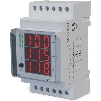 DMA-3 CT - 3-fázový digitální ampérmetr, nepřímé měření x/5A, na DIN lištu