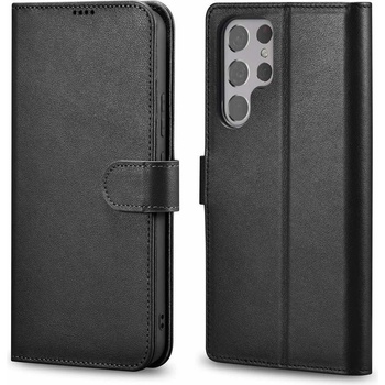 ICARER Haitang Leather Wallet Case - кожен (естествена кожа) калъф, тип портфейл за Samsung Galaxy S22 Ultra (черен)