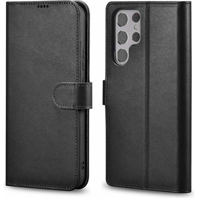 ICARER Haitang Leather Wallet Case - кожен (естествена кожа) калъф, тип портфейл за Samsung Galaxy S22 Ultra (черен)