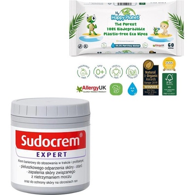 Sudokrém Expert krém 400 g + vlhčené ubrousky Happy Planet 100% BIO 60 ks dárková sada