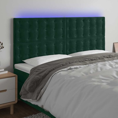vidaXL LED горна табла за легло, тъмнозелена, 160x5x118/128 см, кадифе (3122915)