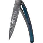 DEEJO 1gb168 tattoo black blue beech / Ултралеко джобно ножче с дръжка от буково дърво, оцветено в синьо (1gb168)