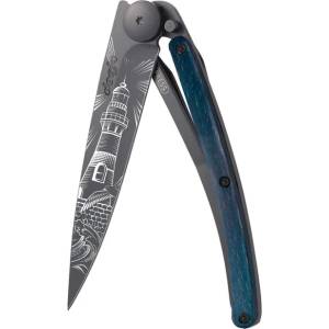 DEEJO 1gb168 tattoo black blue beech / Ултралеко джобно ножче с дръжка от буково дърво, оцветено в синьо (1gb168)
