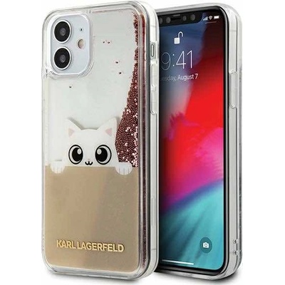 KARL LAGERFELD Liquid Glitter Peek a Boo Case - дизайнерски кейс с висока защита за iPhone 12, iPhone 12 Pro (прозрачен)