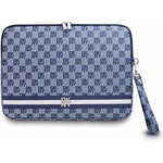 DKNY PU Leather Checkered Pattern and Stripe Laptop Sleeve - дизайнерски кожен калъф за MacBook Air 13, MacBook Pro 13, MacBook Pro 14 и лаптопи до 14 инча (син)