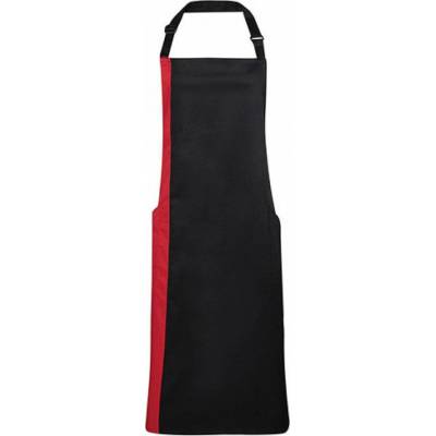 Premier Workwear Klasická zástěra s laclem s kontrastně zbarveným bočním dílem černá červená 72x86cm PW162