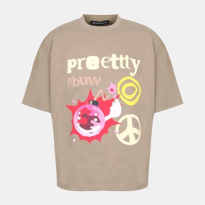 Pretty boy ugly world Тениска PRETTY BOY UGLY WORLD Men's PBUW Peace Regular Fit T-Shirt - Khaki/Multi