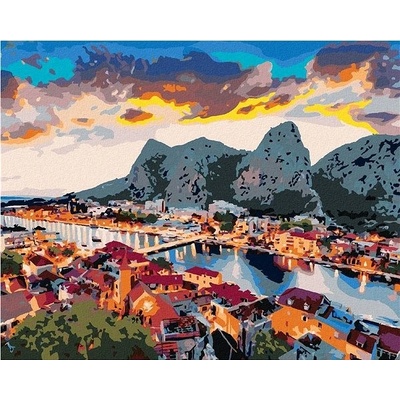zuty Malování Podle Čísel Večerní Panorama Města Omiš 80 x 100 Cm Plátno Rám
