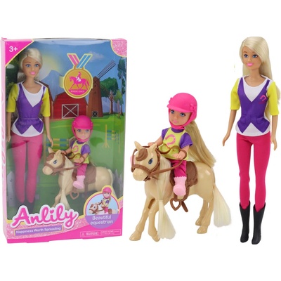 LEAN Toys Anlily s dieťaťom a poníkom konská farma