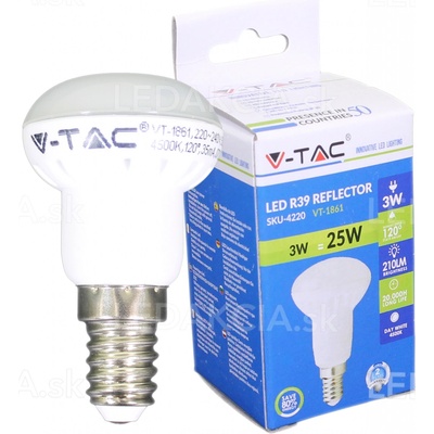 V-TAC E14 LED žiarovka 3W, R39 Denná biela