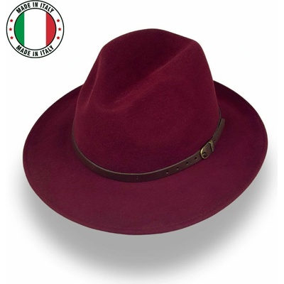 Krumlovanka Vlněný klobouk fedora střední krempa s koženou stuhou P-02/BOR bordó