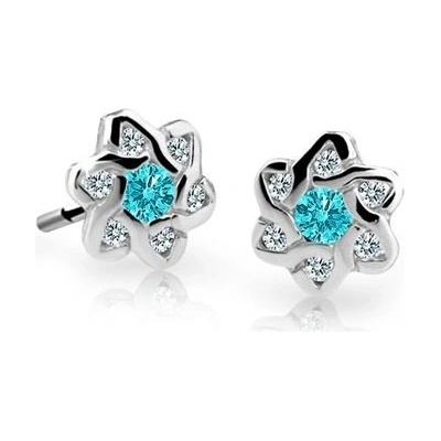 Danfil dětské náušnice kytičky C2149 z bílého zlata s kamínky Mint Green zapínání puzeta