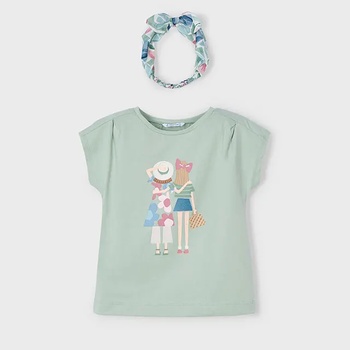 MAYORAL Тениска къс ръкав зелена с лента цветя за мини момиче Майорал