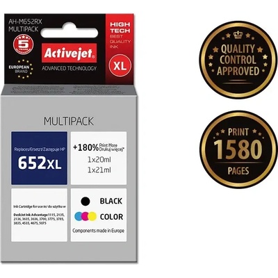 Activejet Мастило Activejet AH-M652RX (заместител за HP 652 F6V25AE/F6V24AE, Premium, 1 x 20 ml, 1 x 21 ml, черно, цветно) (AH-M652RX)