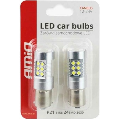 LED AMIO CANBUS 24SMD 3030 1156 (P21W) Bílá 12V / 24V, sada 2 ks.